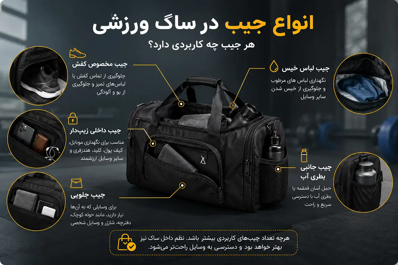 انواع جیب ها در ساک ورزشی